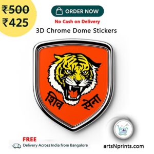 "Shiv Sena Party Logo 3D Chrome Dome Stickers" | Buy online from MadhyaPradesh.artsnprints.com